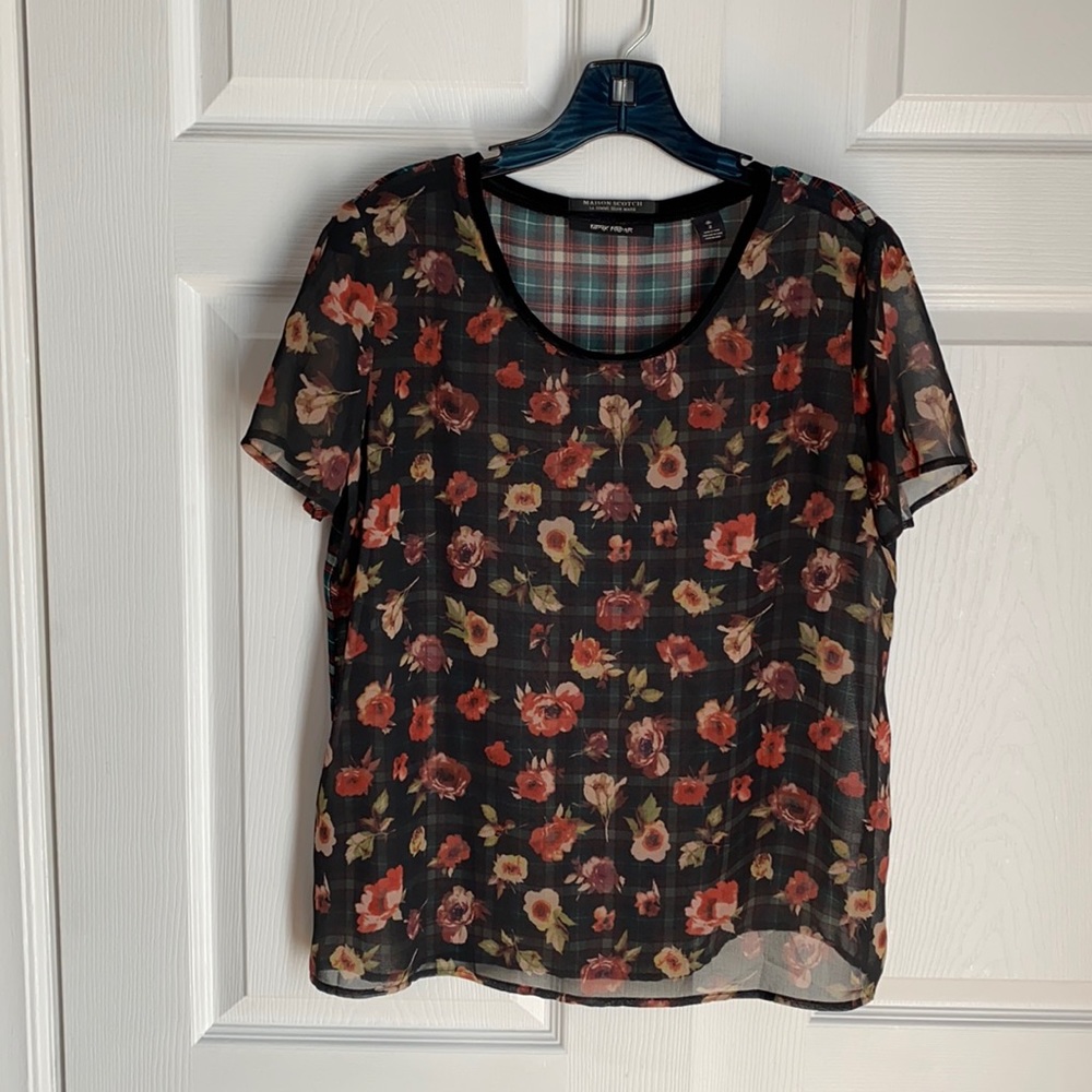 MAISON SCOTCH PUNK RADAR FLORAL AND PLAID TOP SIZE 2 - Picture 3 of 8